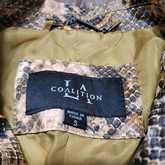 LA Coalition Jacket Womens Small Snakeskin Print Faux Leather Cropped Moto Zip - Picture 5 of 8